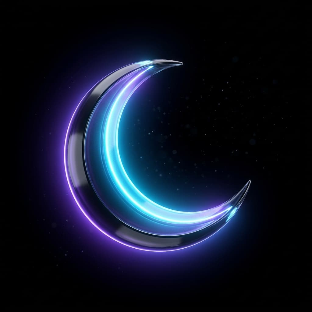 Glowing Cyan Crescent Moon